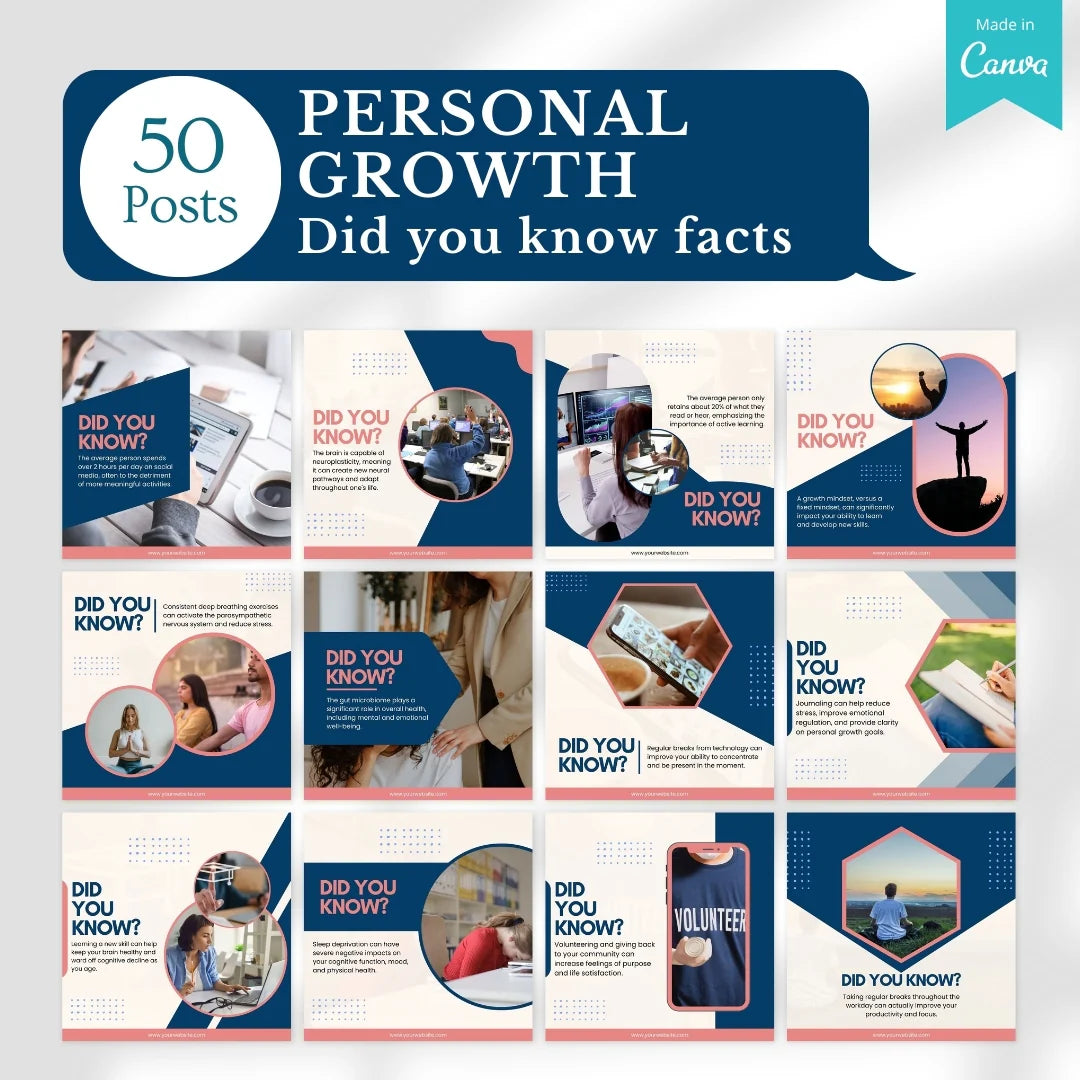 500 Personal Growth Posts - Canva Editable Templates