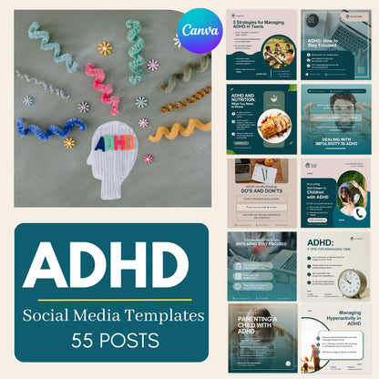 55 Attention deficit hyperactivity disorder (ADHD) - Social Media Templates