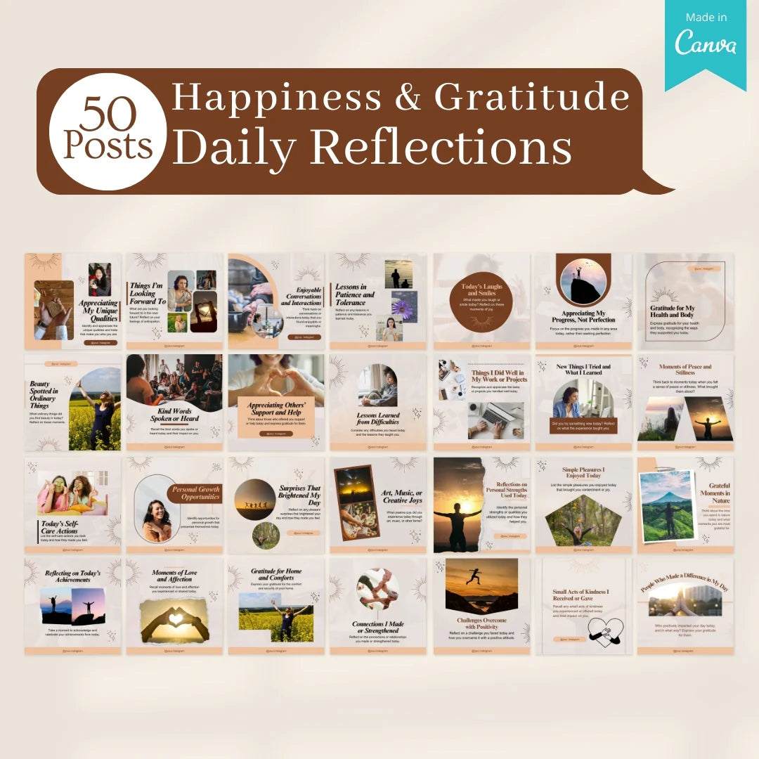 500 Happiness & Gratitude Posts - Social Media Templates