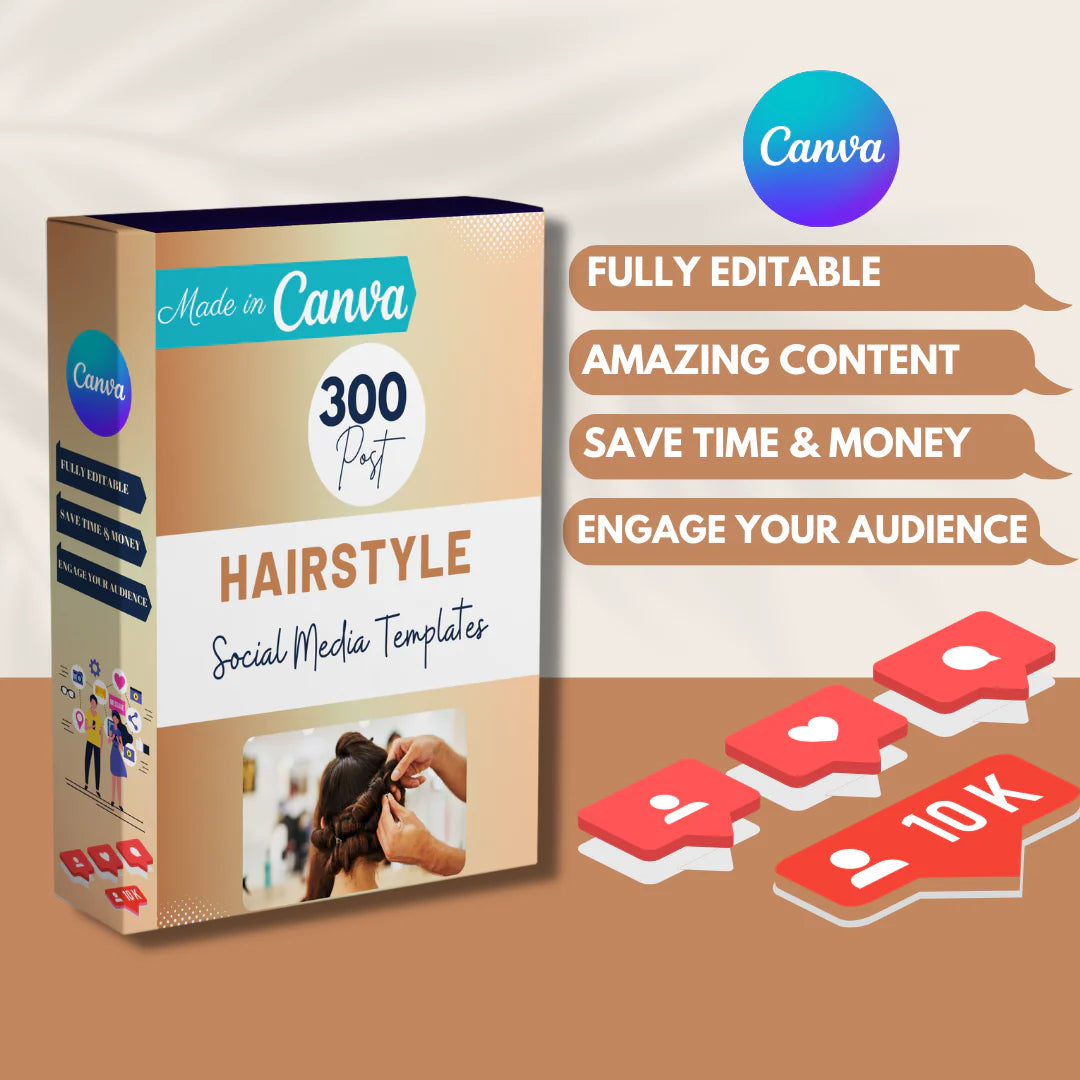 300 Hairstyle Posts - Social Media Canva Templates