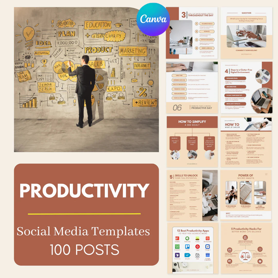 100 Productivity Posts - Social Media Templates