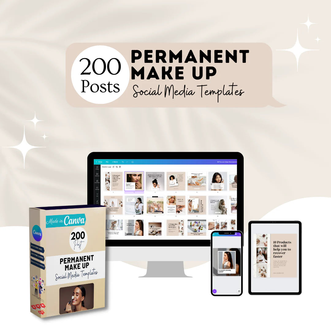 200 Permanent Make Up Posts - Social Media Canva Templates