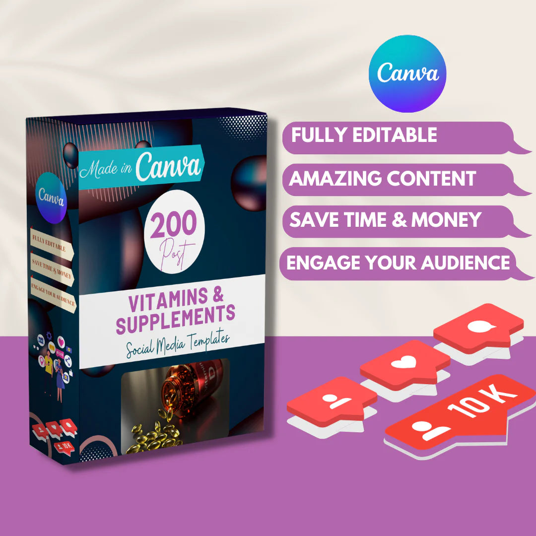 200 Vitamins & Supplements Posts - Social Media Templates