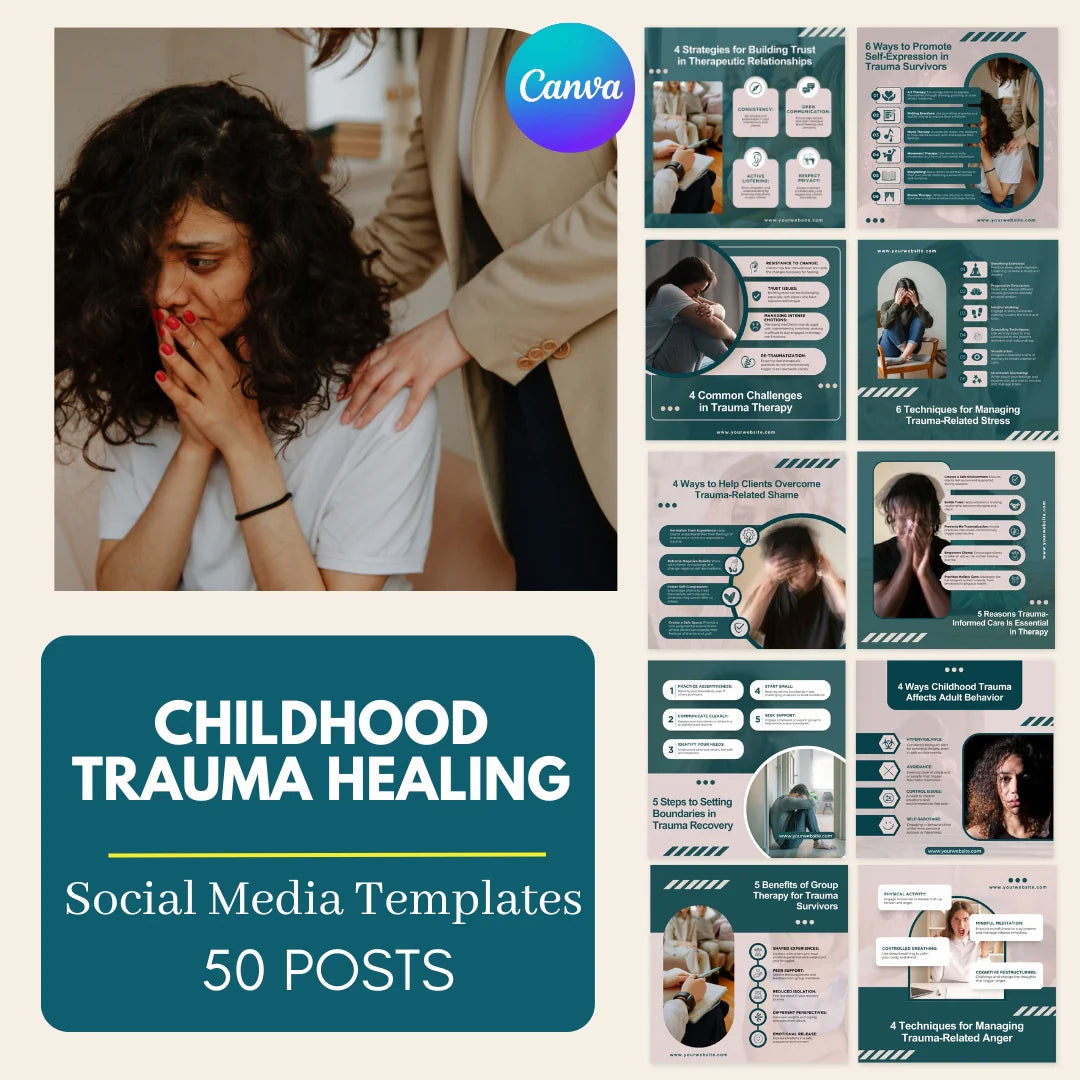 50 Childhood Trauma Healing Canva Templates