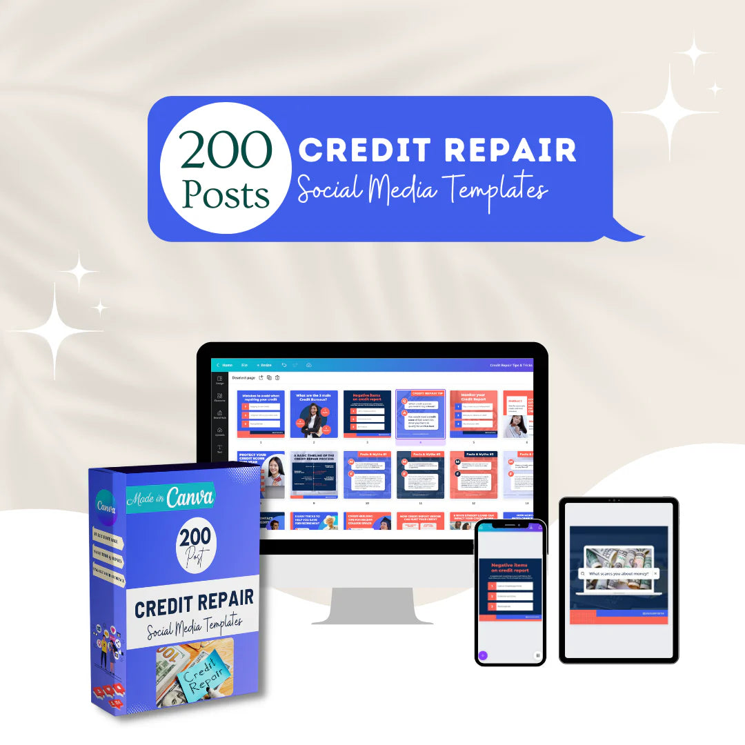 200 Credit Repair Posts - Social Media Canva Templates