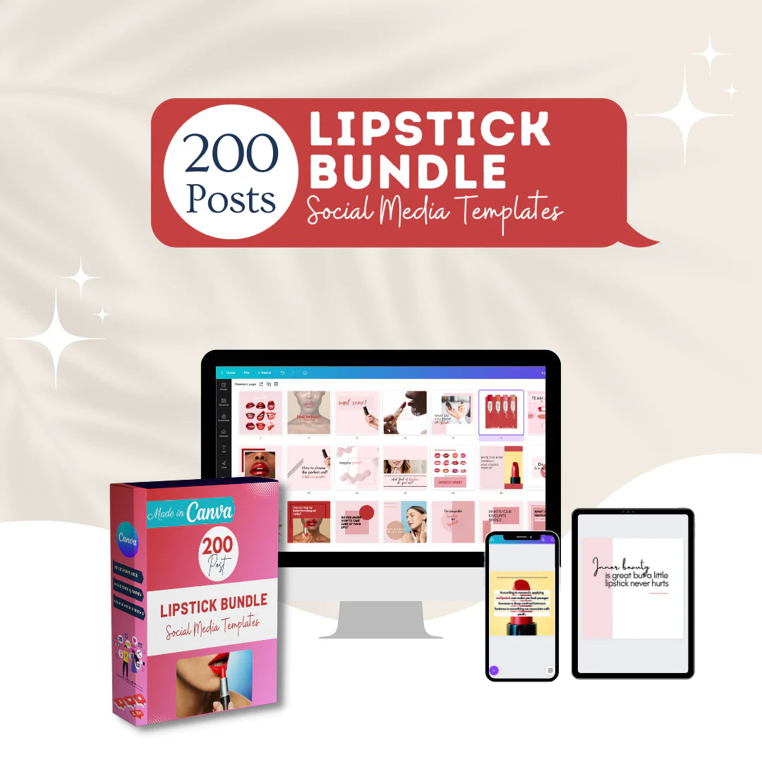 200 Lipstick Bundle Posts - Social Media Canva Templates