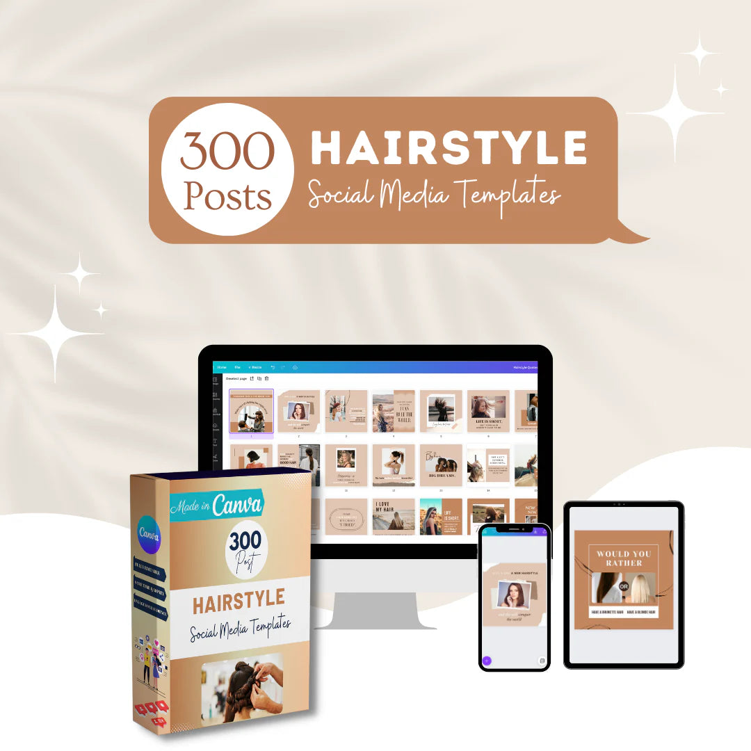 300 Hairstyle Posts - Social Media Canva Templates