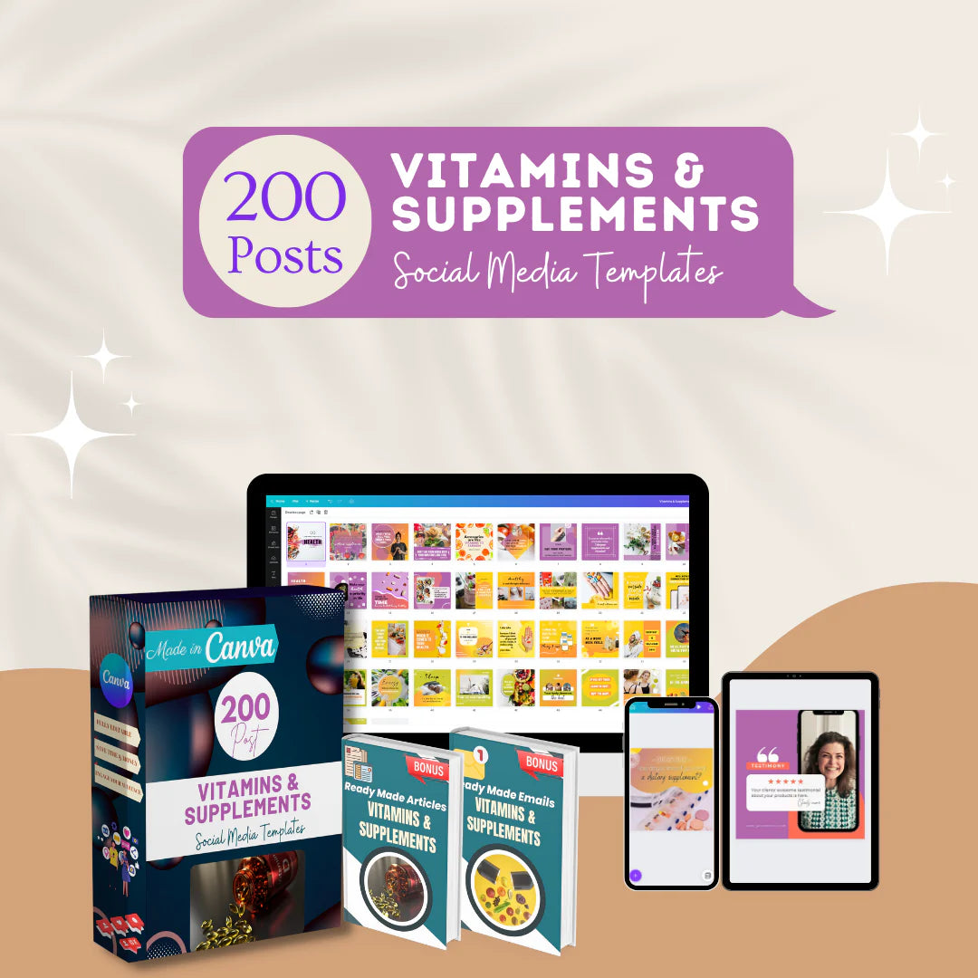 200 Vitamins & Supplements Posts - Social Media Templates