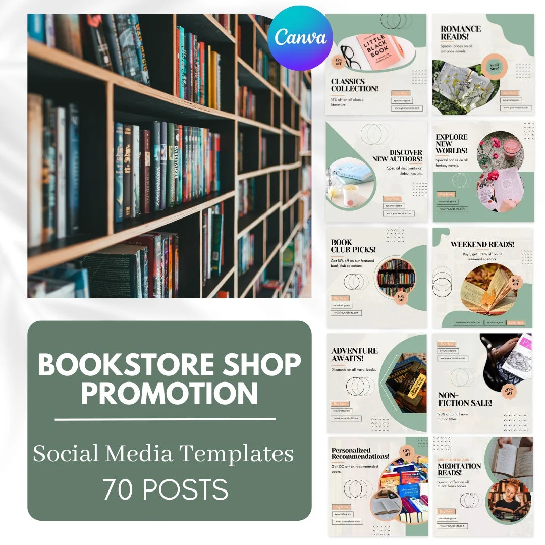 70 Bookstore Promotion Canva Templates