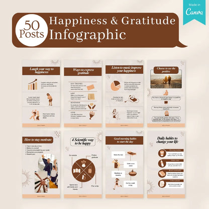 500 Happiness & Gratitude Posts - Social Media Templates